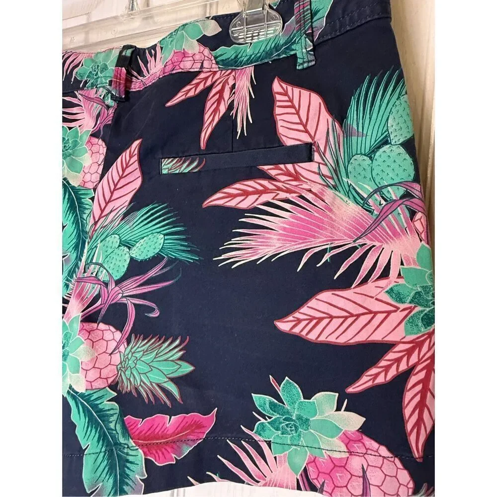 Gap City Short Navy Pink Tropical Floral Sz. 12 Mid Rise Vacation Summer